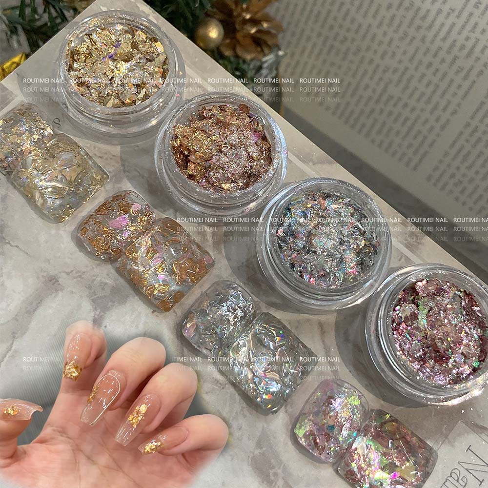4pcs/Set 3D Rose Gold Silver C - Gold Foil Flakes ulasan dan harga